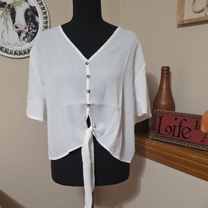 Elegant White Button-Down Women's Crop Top